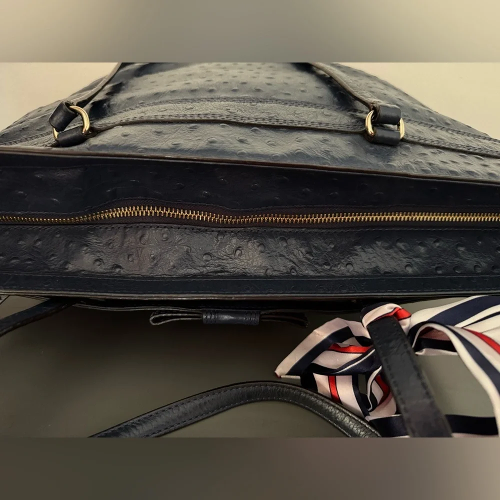Kate Spade Navy Ostrich Harmony Valencia Road Embossed Large Travel Tote Bag